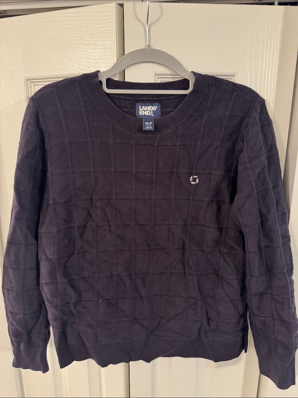 Chase Apparel Lands' End Dark Navy Textured Crewneck Sweater